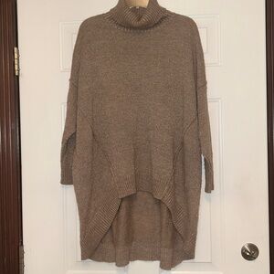 Brave & True Oversized Turtleneck Sweater S/M Tan Cozy Sparkle Loose Fit Tunic